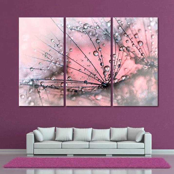 Картина - Краплі на кульбаби - Макро зображення - 3 частини зі скла, фото 1