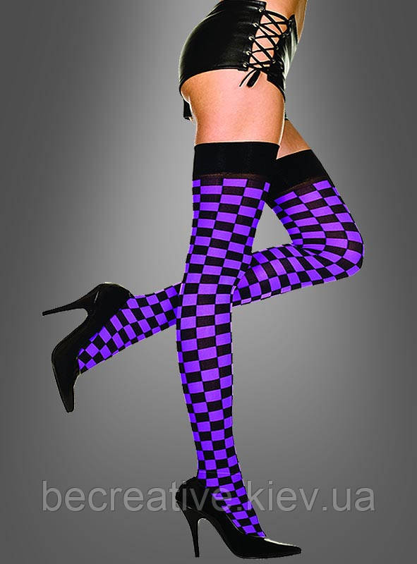 Фіолетово-чорні кольорові панчохи із шаховим малюнком