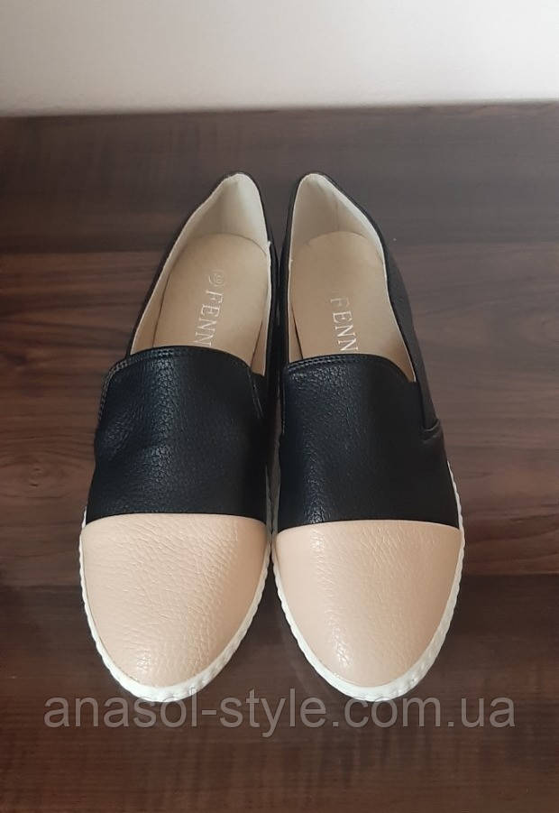 Мокасины Fenne Женские Турция на Белой Танкетке Еко-кожа Двухцветные ...