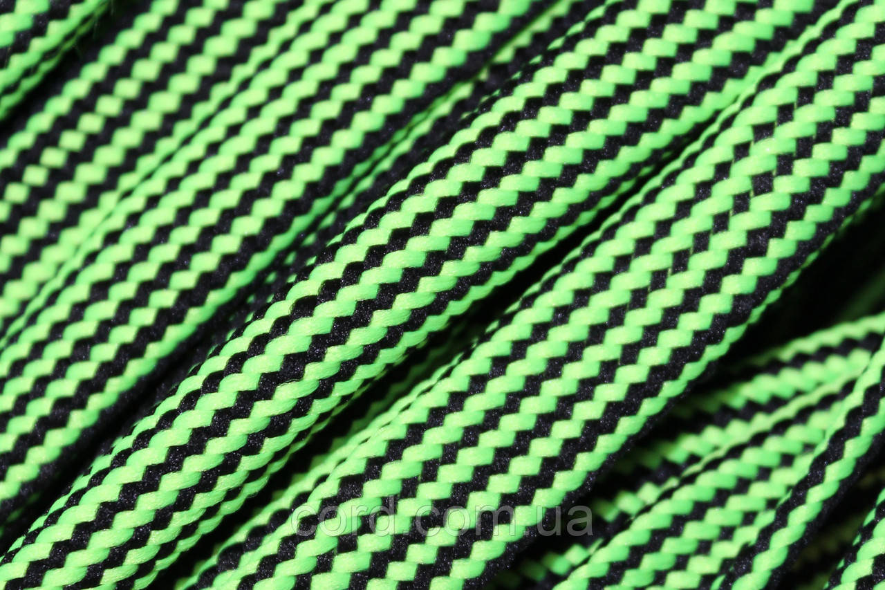 Шнур плоский чехол поліестер 15мм чорний+салатовий моток 50м, фото 1
