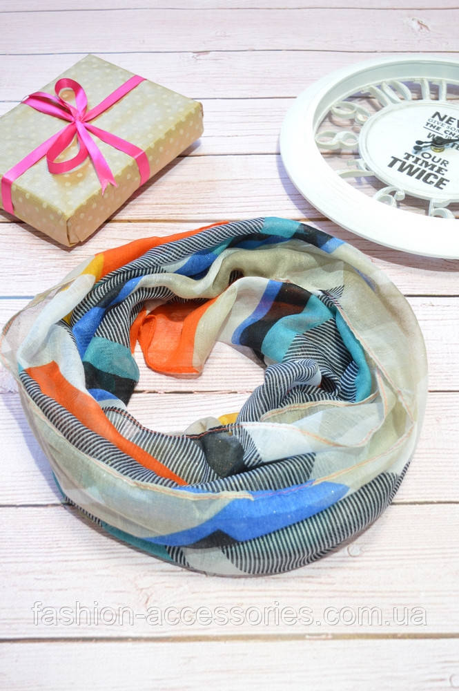 Шарф снуд жіночий стильний літній з блискітками геометричним візерунком Lullaby теракотового кольору, фото 1