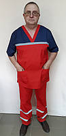 Мужская форма Скорой помощи рубашечная ткань 42, Синий/красные брюки