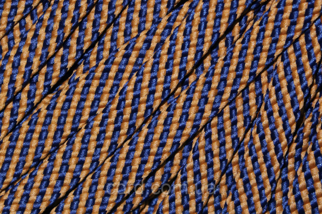 Шнур плоский щільний чехол поліестер 15мм синій+гірчиця моток 100м, фото 1