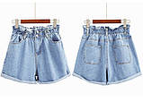 Шорти жіночі джинсові з високою талією paperbag Шорти літні з деніму з високою посадкою розмір M (чорні), фото 3