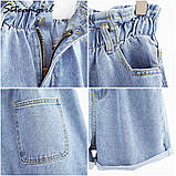 Шорти жіночі джинсові з високою талією paperbag Шорти літні з деніму з високою посадкою розмір M (чорні), фото 6