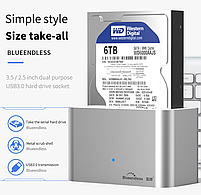 Док станція для HDD/SSD 2.5" 3.5" SATA III USB3.0 Blueendless HD01, фото 3