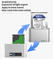 Док станція для HDD/SSD 2.5" 3.5" SATA III USB3.0 Blueendless HD01, фото 6