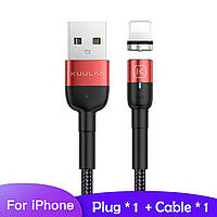 Кабель магнитный KUULAA USB - Lightning для Apple iPhone/iPad 100 см в оплетке c быстрой зарядкой Black&Red