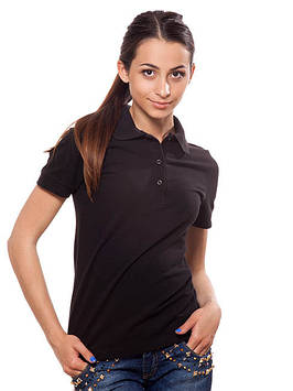 Чорна жіноча футболка-поло (розміри XS-2XL)