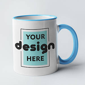 Друк на чашках (Блакитний кант і ручка)