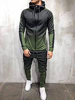 Спортивный костюм мужской черный с зеленым градиент на манжетах с капюшоном весна осень ТУРЦИЯ