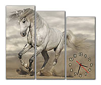 Интерьерные настенные детские часы картина модульная Лошадь 30х78 30х72 30х66 см