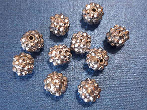 Бусини пластик зі стразами "Шамбала" срібний 10 мм 10 шт.