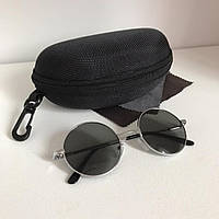 Сонцезахисні окуляри круглі СТЕКЛО чорний у серебрі комплект
