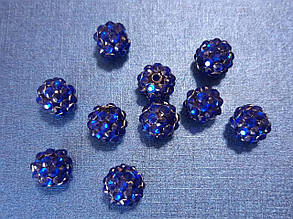 Бусини пластик зі стразами "Шамбала" синій 10 мм 10 шт.