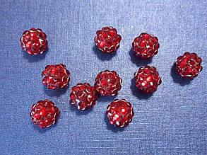 Бусини пластик зі стразами "Шамбала" червоний 10 мм 10 шт.