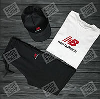 Чоловічий комплект футболка, кепка і шорти New Balance чорного і білого кольору (люкс) S