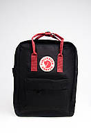 Тканевый рюкзак Fjallraven Kanken Classic 16 л с подкладкой, черный с красными ручками