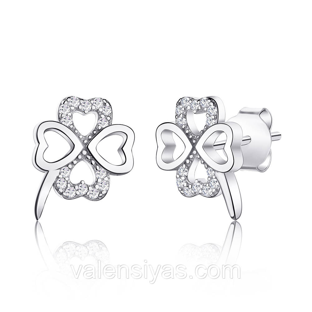 Срібні сережки — пуссети з конюшиною