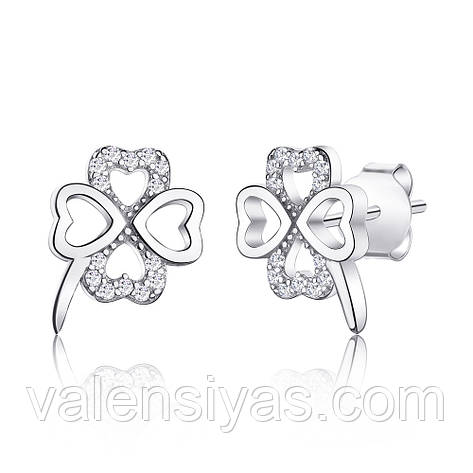 Срібні сережки — пуссети з конюшиною, фото 1