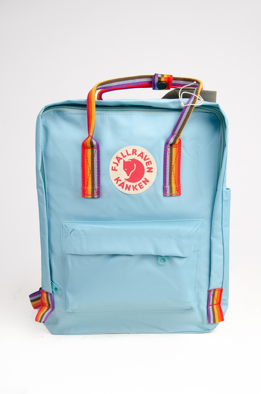 Рюкзак Fjallraven Kanken Classic Rainbow 16 л Топ якість блакитний із райдужними ручками (тканинна підкладка)
