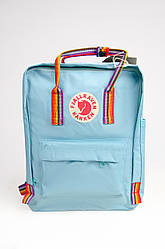 Рюкзак Fjallraven Kanken Classic Rainbow 16 л Топ якість блакитний із райдужними ручками (тканинна підкладка)