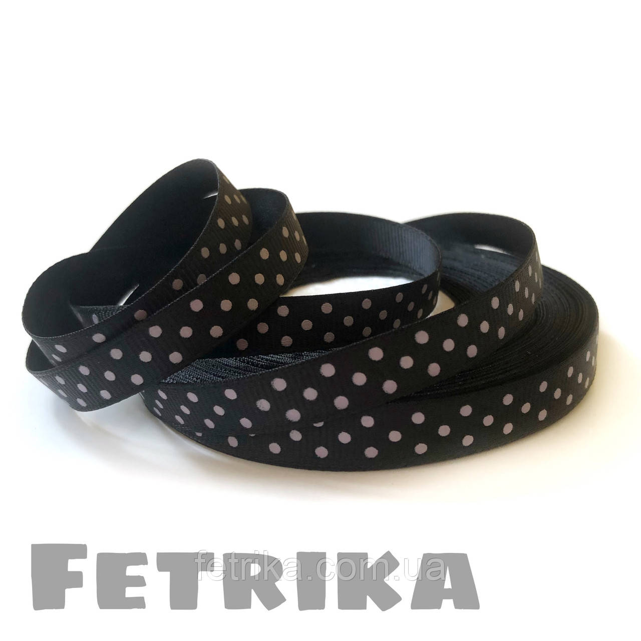 Репсова стрічка чорна в білий горошок 0,9 см, фото 1