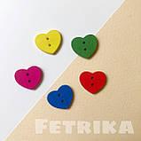Ґудзики "Сердечка різнобарвні великі" дерев'яні, 20*15 мм, Мікс, фото 2