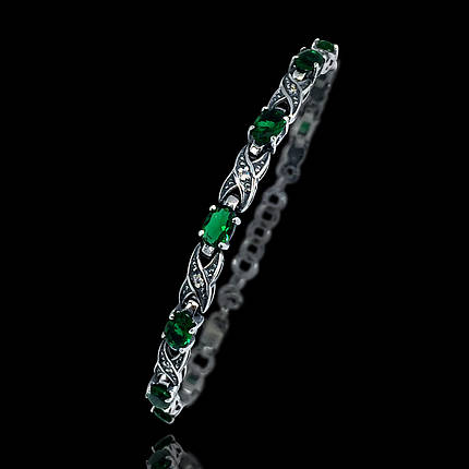 Срібний жіночий браслет із зеленими фіанітами, 190 мм, фото 2