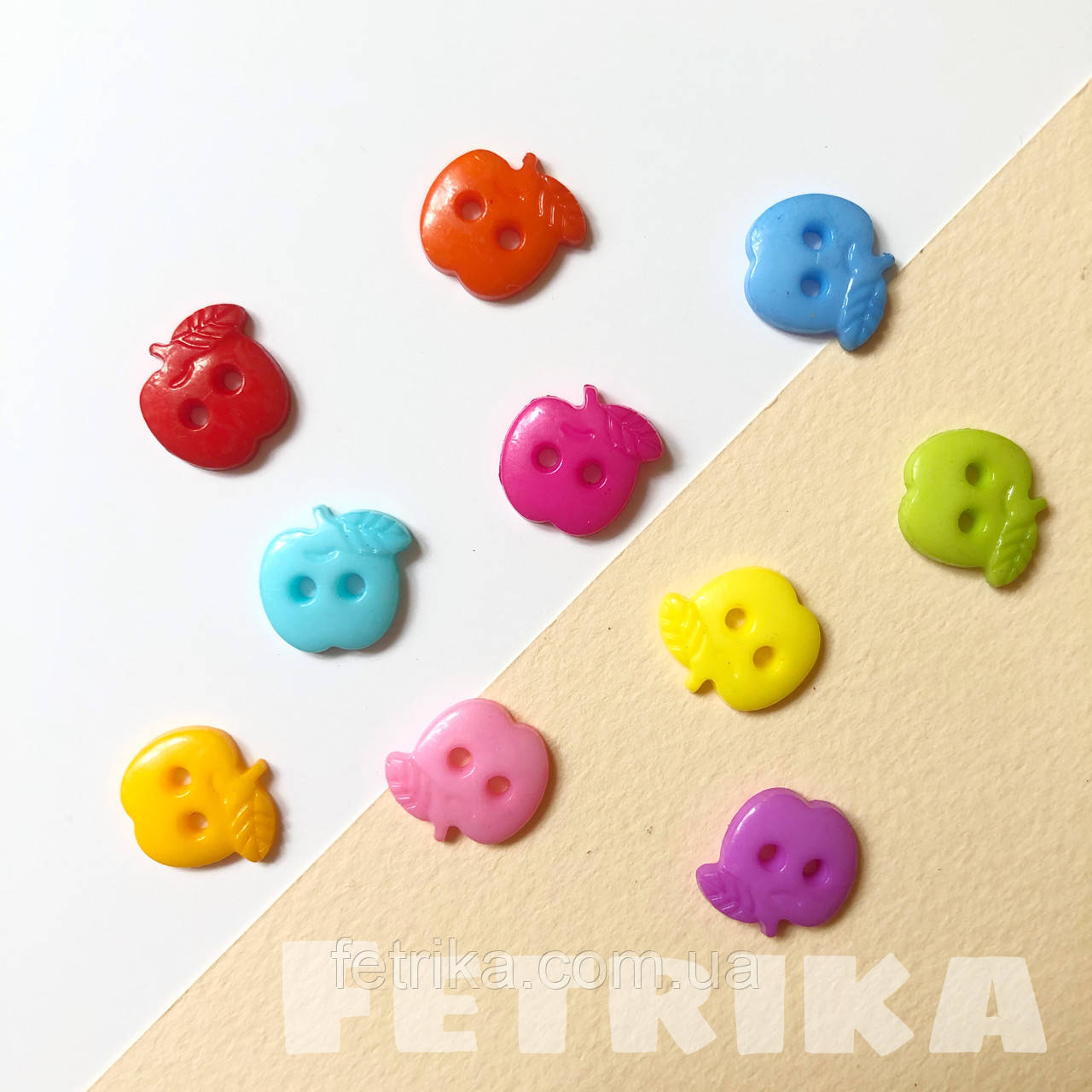 Ґудзики "Яблучки маленькі" пластикові, 1,3*1,2 см (10 шт.), Мікс