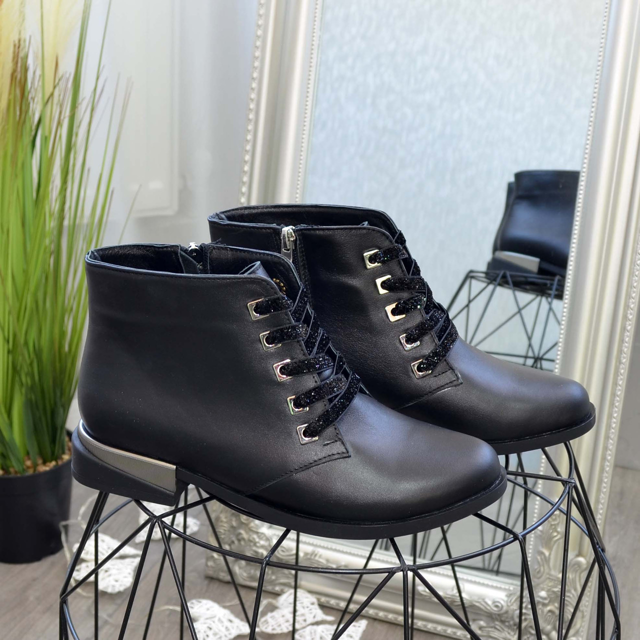 Черевики жіночі на шнурівці, колір чорний, фото 1