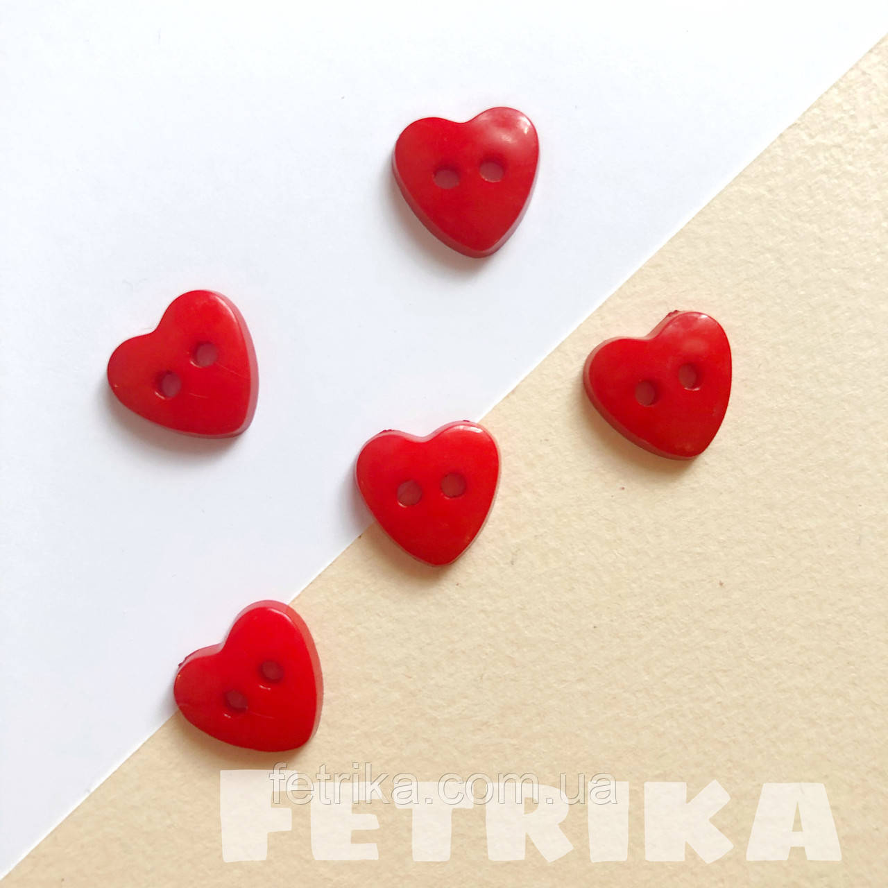 Ґудзики "Сердечки" пластикові, 1,2*1,2 см (5 шт.), Червоний