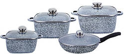 Набір каструль Benson 8 предметів з гранітним антипригарним покриттям, 3 каструлі, сковорідка 1