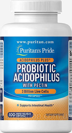Пробіотик ацидофільний із пектином Puritan's Pride Probiotic Acidophilus with Pectin 100 капс., фото 2