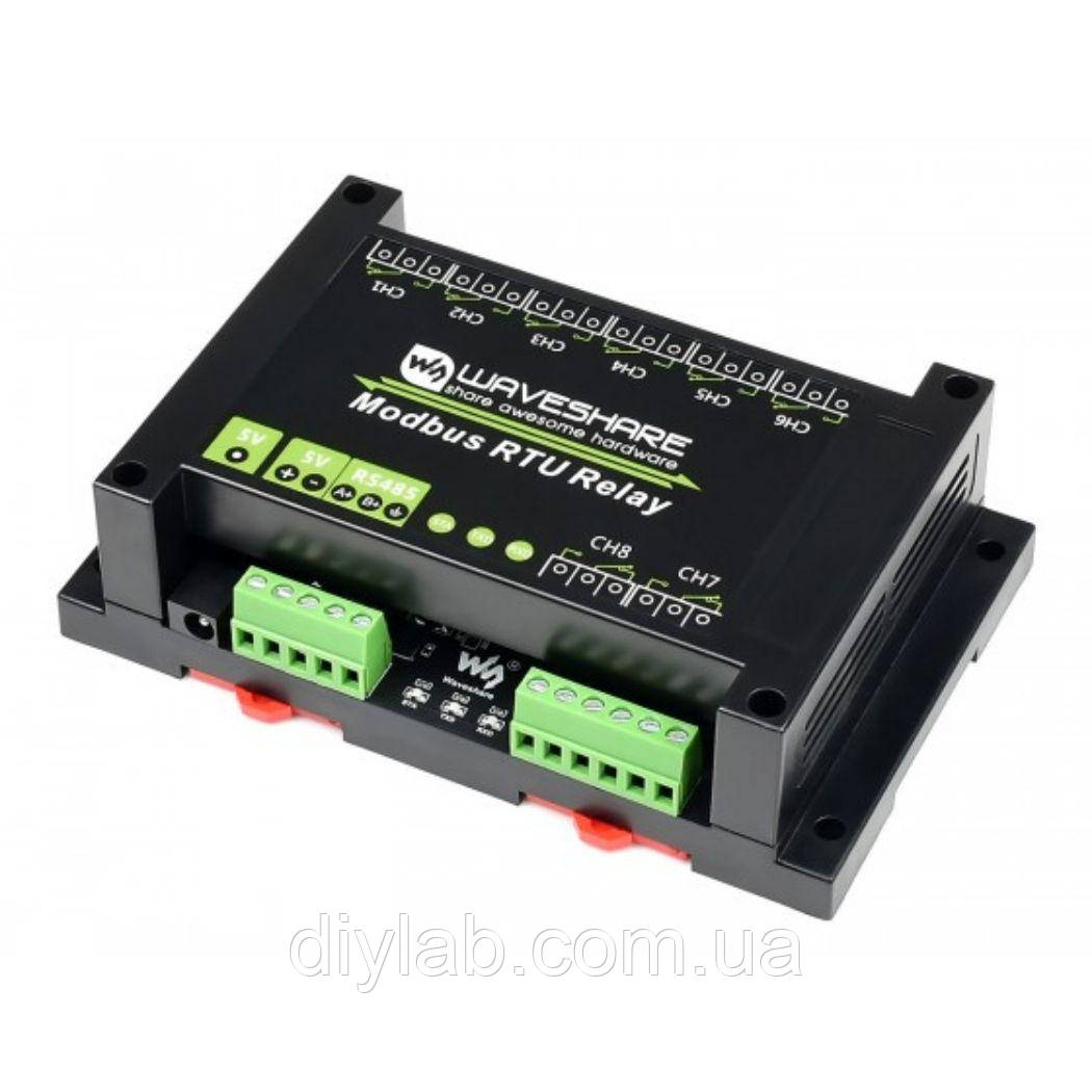 8-ми канальний промисловий релейний модуль Modbus RTU, RS485 від Waveshare