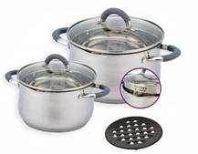 Набор кастрюль из нержавеющей стали Benson 5 предметов 5 слойное дно, 2 кастрюли, 1 балитовая подставка