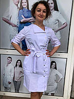 Белый коттоновый женский медицинский халат, модный и необычный медицинский халат на кнопках, р.42-56.