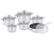 Набір каструль з нержавіючої сталі Benson 12 предметів 5 шарове дно, 5 каструлі, 1 сотейник, 1 сковродка