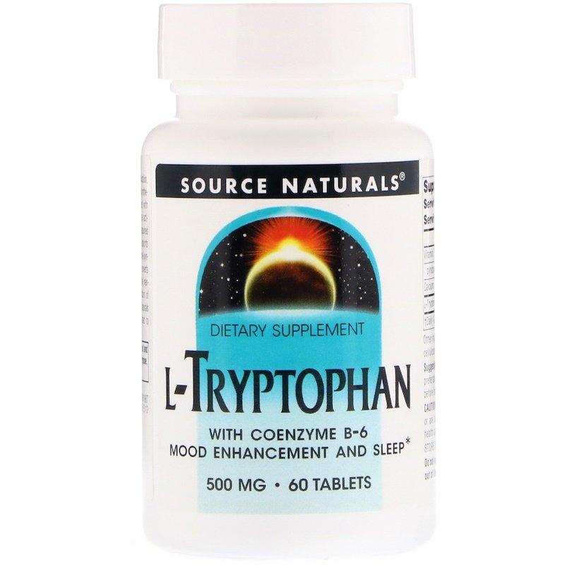 Source Naturals, L-триптофан із вітаміном В6 у коензимній формі, 500 мг, 60 таблеток