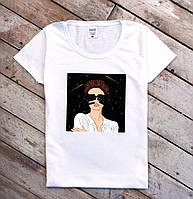 Жіноча футболка приталена XS, S, M, L біла Ніч | женская базовая футболка белая приталенная принт