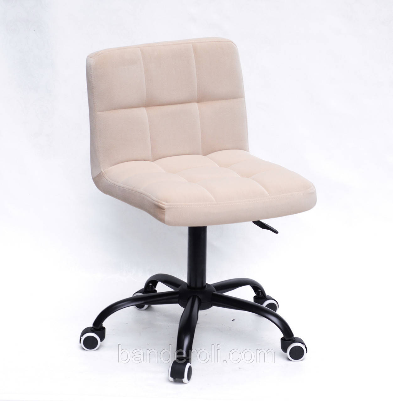 Крісло Arno - Office BK бежевий велюр (оксамит) В-1005 на колесах з регулюванням висоти на чорній базі, фото 1