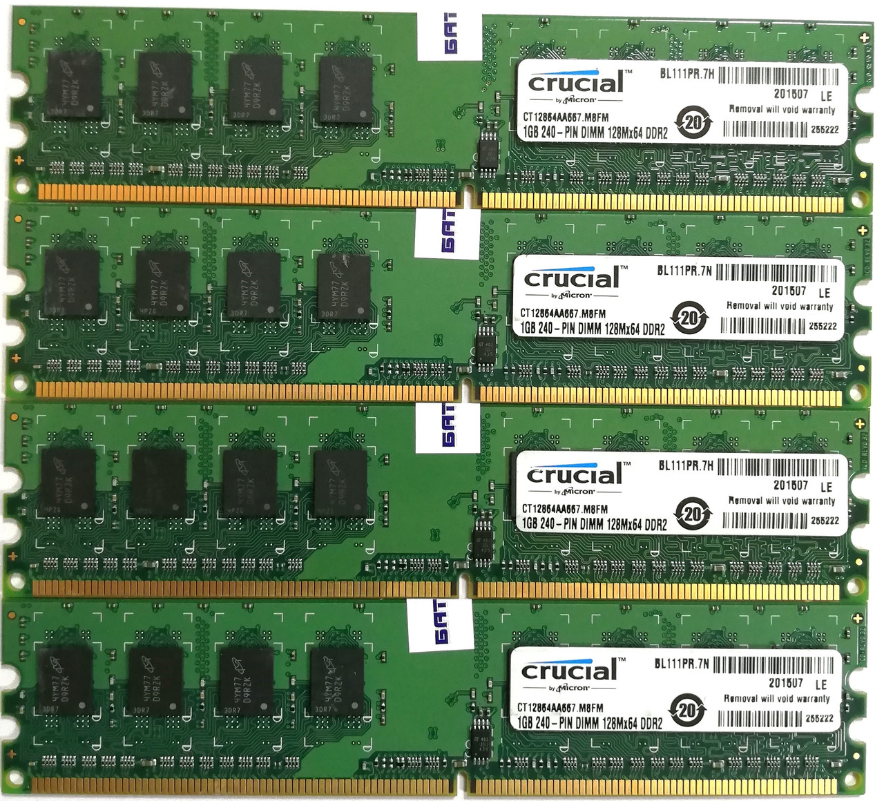 Комплект оперативной памяти Crucial DDR2 4Gb (4*1Gb) 667MHz PC2 5300U 1R8 CL5 (CT12864AA667.M8FM) Б/У