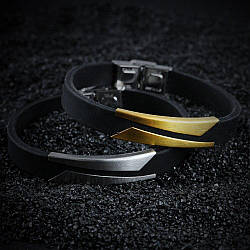 Браслет з каучуку і сталі з золотим напиленням