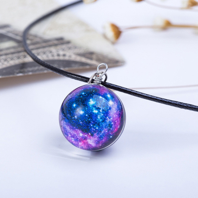 Гарний світний кулон на шию, прозора кулька космічний "Galaxy" (фіолетовий)