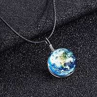Красивый светящийся кулон на шею, прозрачный шарик, космический "Earth" (синий)