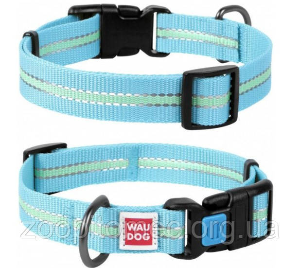 Нашийник для собак Waudog Nylon світлонакопичуючий блакитний (ширина-15 мм, довжина 23-35 см), фото 1