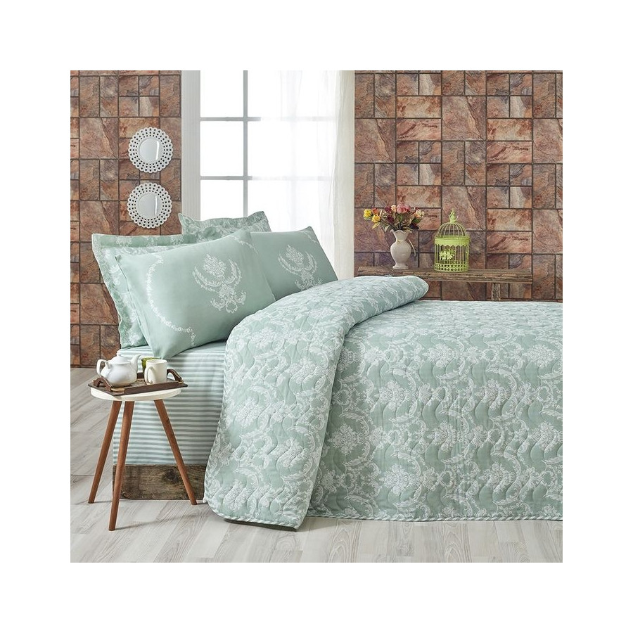 Покривало стьобане з наволочкою Eponj Home - Pure suyesil зелений 160*220