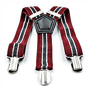 Підтяжки дитячі Темно-червоні із сіро-білими смугами Weatro det-pd-027, фото 2