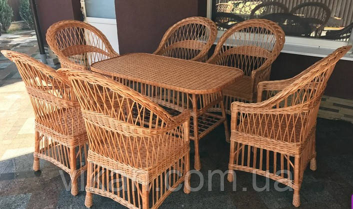 Набір плетених меблів із лози 6 крісел +стол плетений