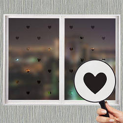 Самоклейна вінілова наклейка на вікно В сердечка (матувальна плівка декоративна для вікон дзеркал від сонця)